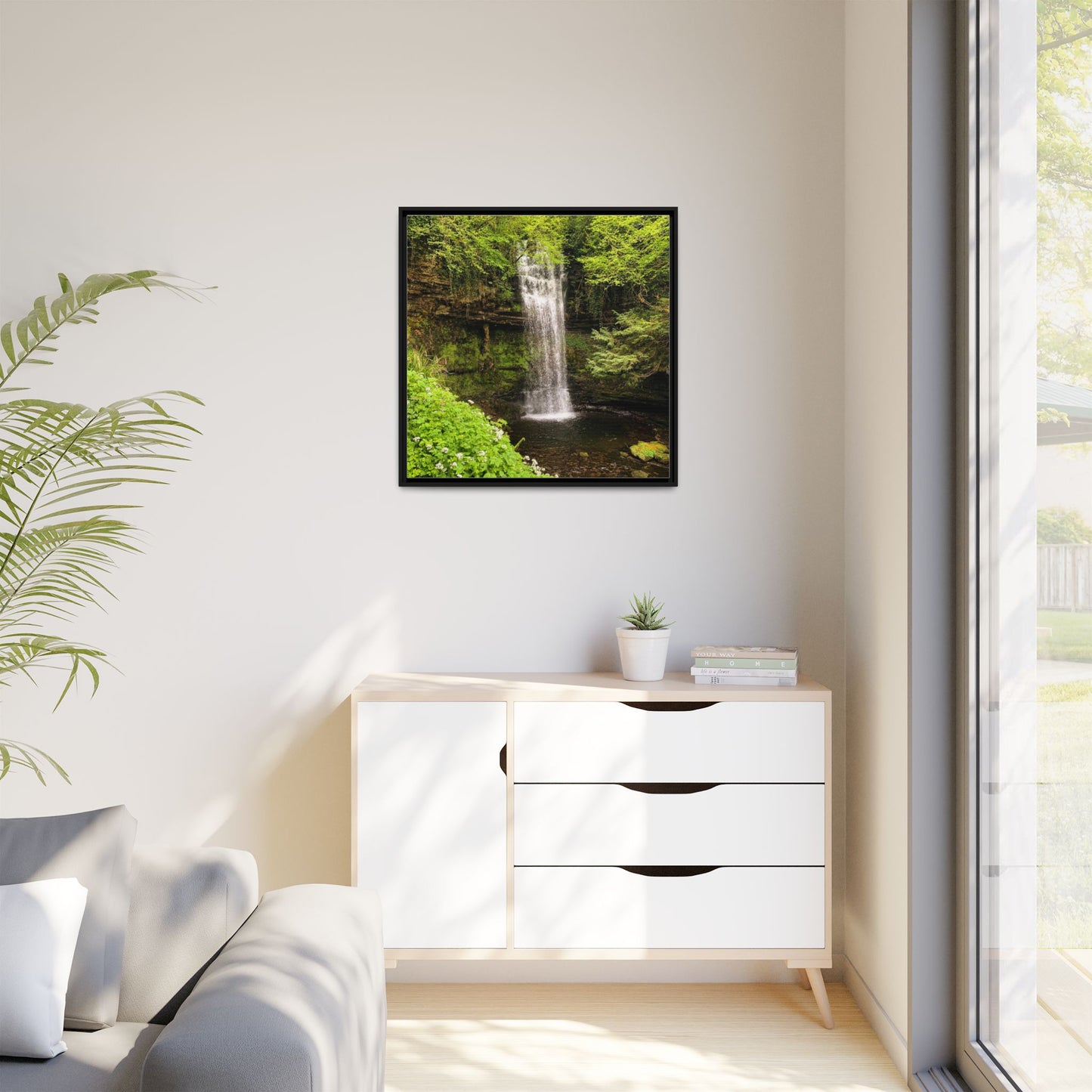 Glacer Waterfall Matte Canvas, Framed (Multi-color)