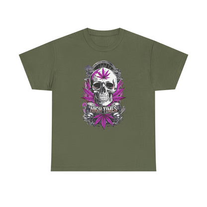 Skull & Purple Cannabis Leaf Tee - "High Times" Graphic T-Shirt Both