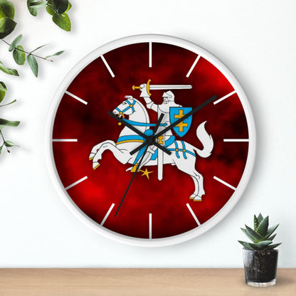 Knight-Themed Vytis Wall Clock with Bold Red Background - Perfect for Home Decor or Gifts