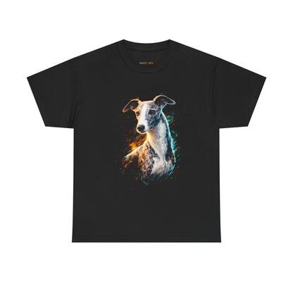 Greyhound Portrait T‑Shirt — Colorful Cosmic Dog Art Tee