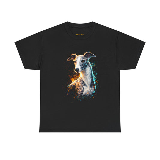 Greyhound Portrait T‑Shirt — Colorful Cosmic Dog Art Tee