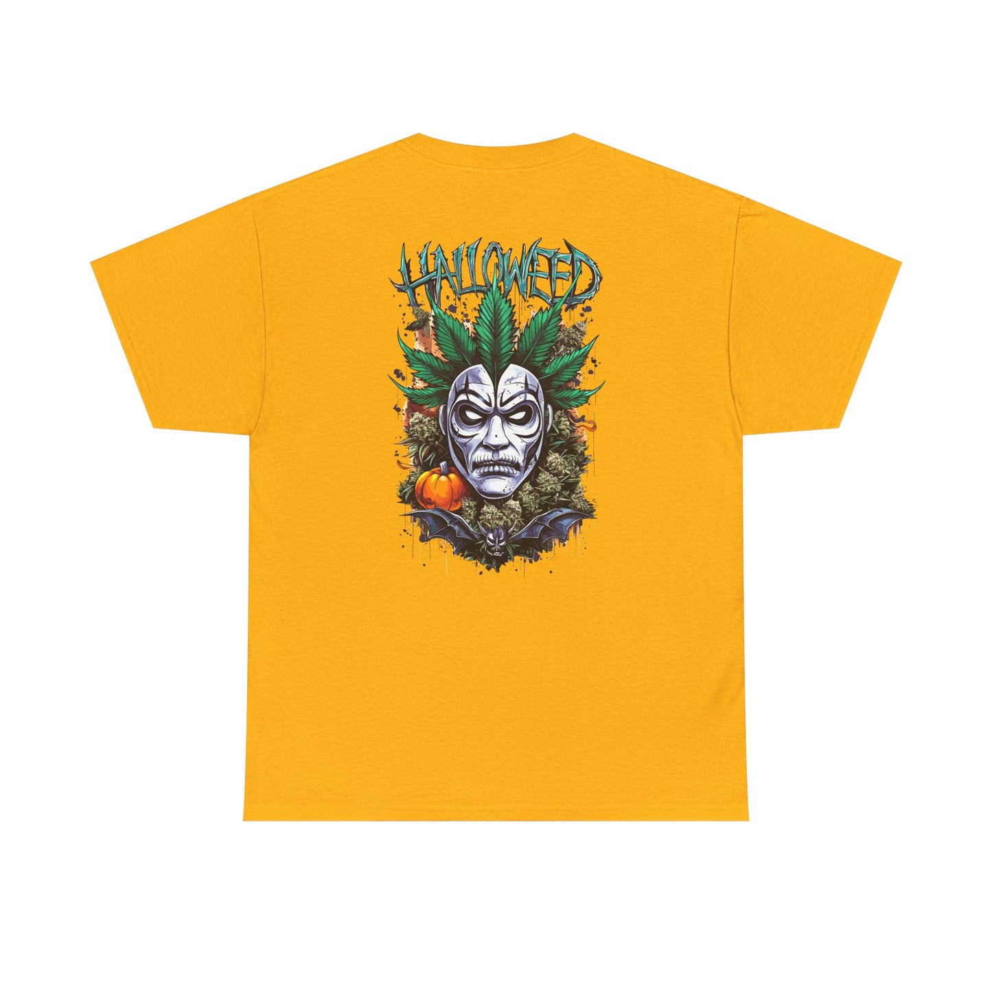 Hallowed Harvest Tee — Halloween Mask & Pumpkin Graphic T-Shirt