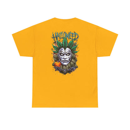 Hallowed Harvest Tee — Halloween Mask & Pumpkin Graphic T-Shirt