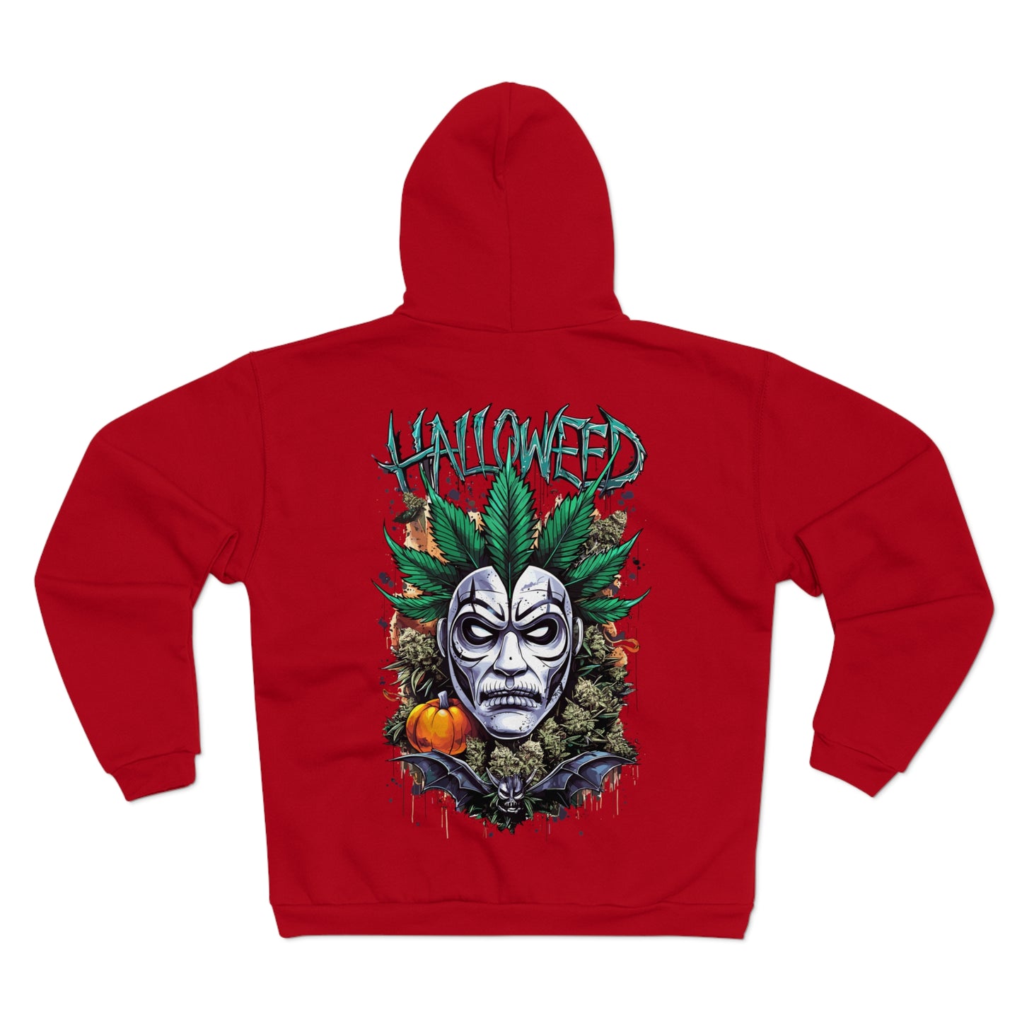 Hallowed Harvest Zip — Halloween Mask & Pumpkin Graphic Zip Hoodie
