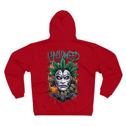 Hallowed Harvest Zip — Halloween Mask & Pumpkin Graphic Zip Hoodie