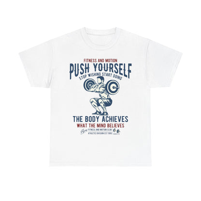 Motivational Fitness Unisex Heavy Cotton Tee - 'Push Yourself' Graphic