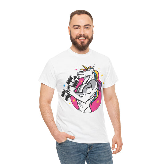 Muscle Unicorn Workout Tee - Unisex Heavy Cotton Tee for Fitness Lovers White