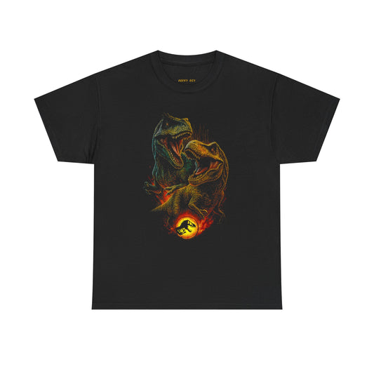 T-Shirt — Fiery T-Rex Duo Graphic Tee (Dinosaur Volcano Design)