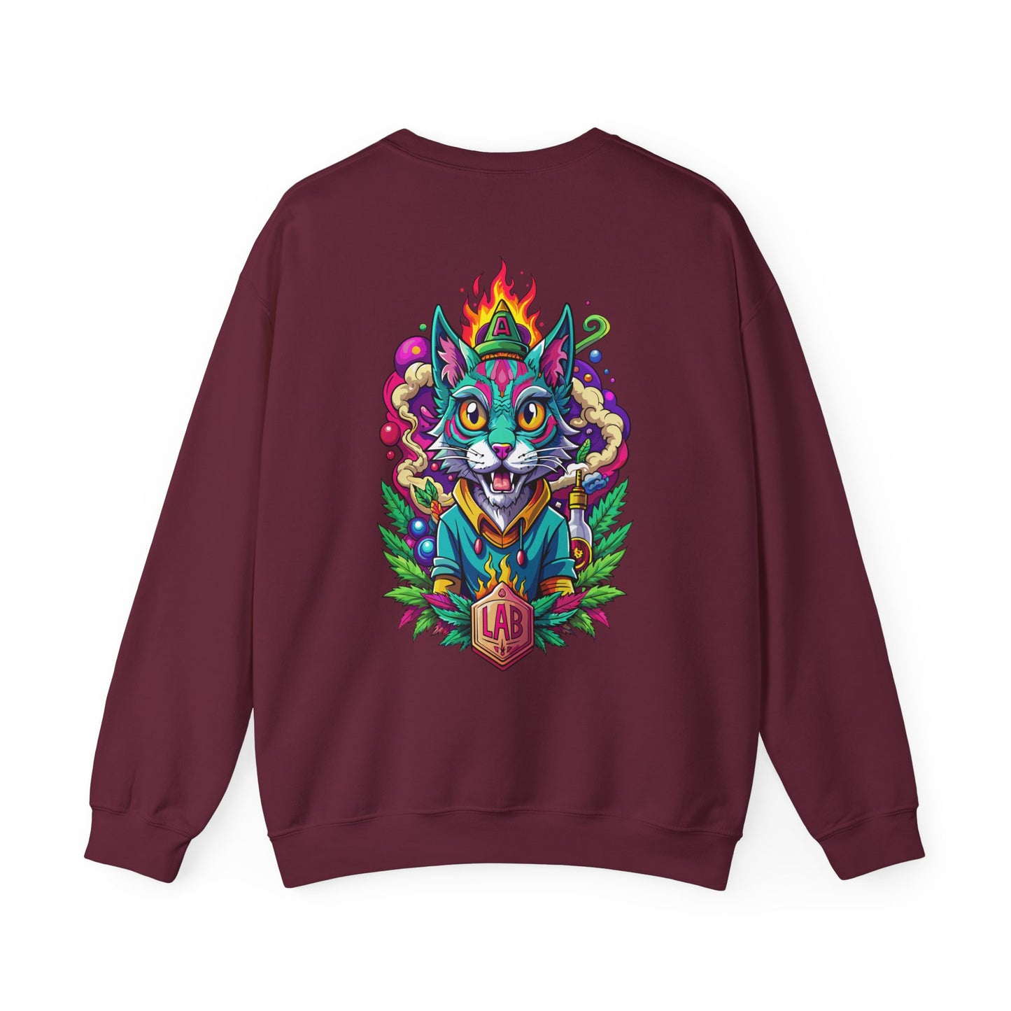 Psychedelic Flame Cat Graphic Sweatshirt — Colorful Trippy Cat Design