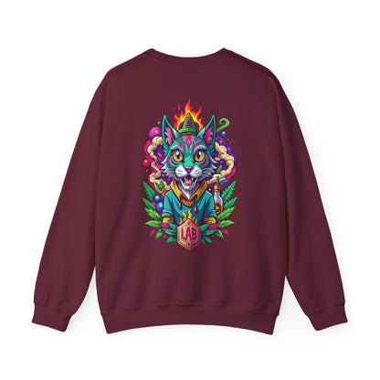 Psychedelic Flame Cat Graphic Sweatshirt — Colorful Trippy Cat Design