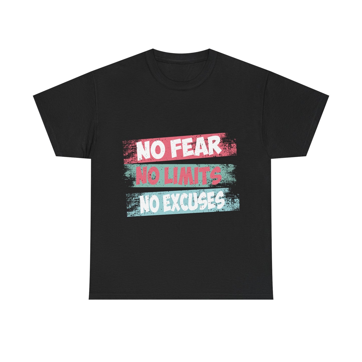 Inspiring Motivational Tee - Unisex Heavy Cotton Shirt with 'No Fear, No Limits, No Excuses' Design