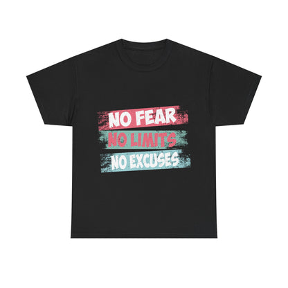 Inspiring Motivational Tee - Unisex Heavy Cotton Shirt with 'No Fear, No Limits, No Excuses' Design