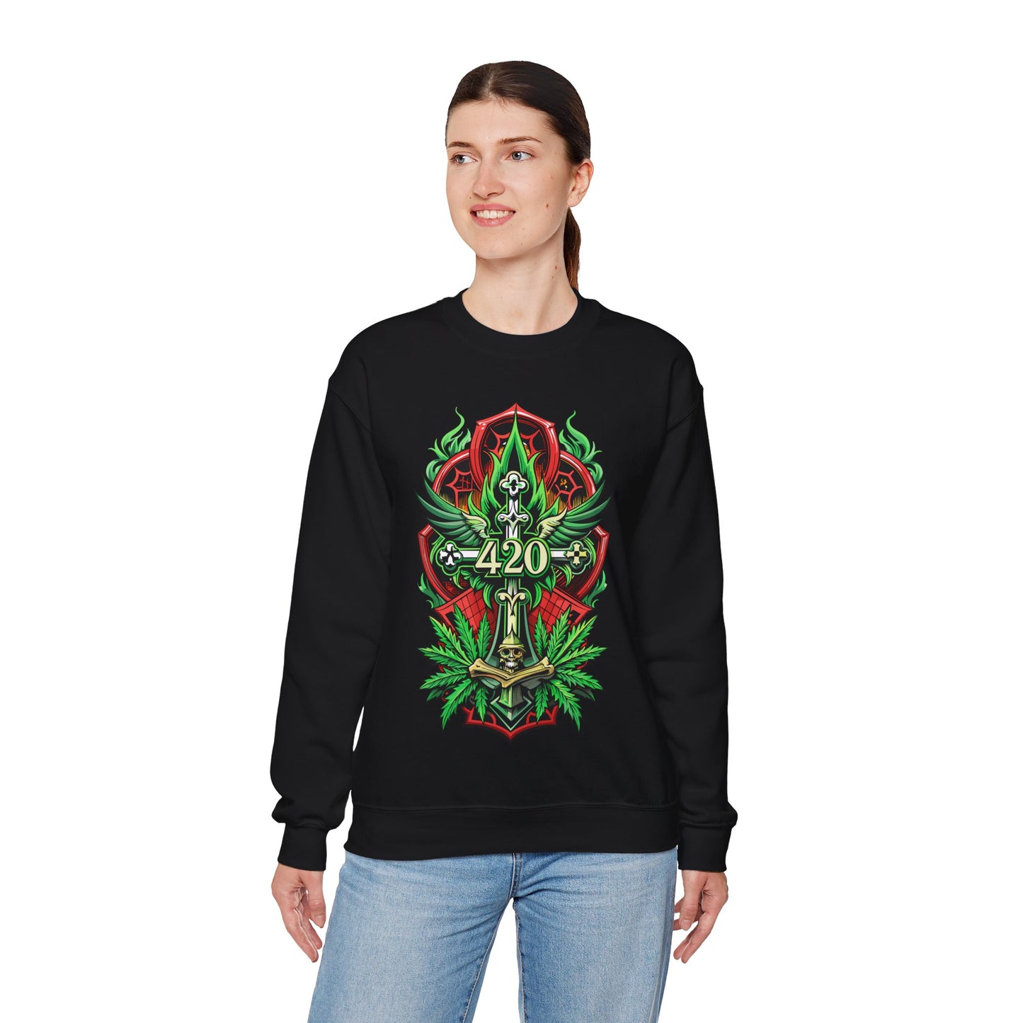 420 Cannabis Shield Sweatshirt – Marijuana Leaf Stoner Graphic