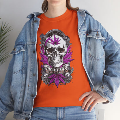 Skull & Purple Cannabis Leaf Tee - "High Times" Graphic T-Shirt