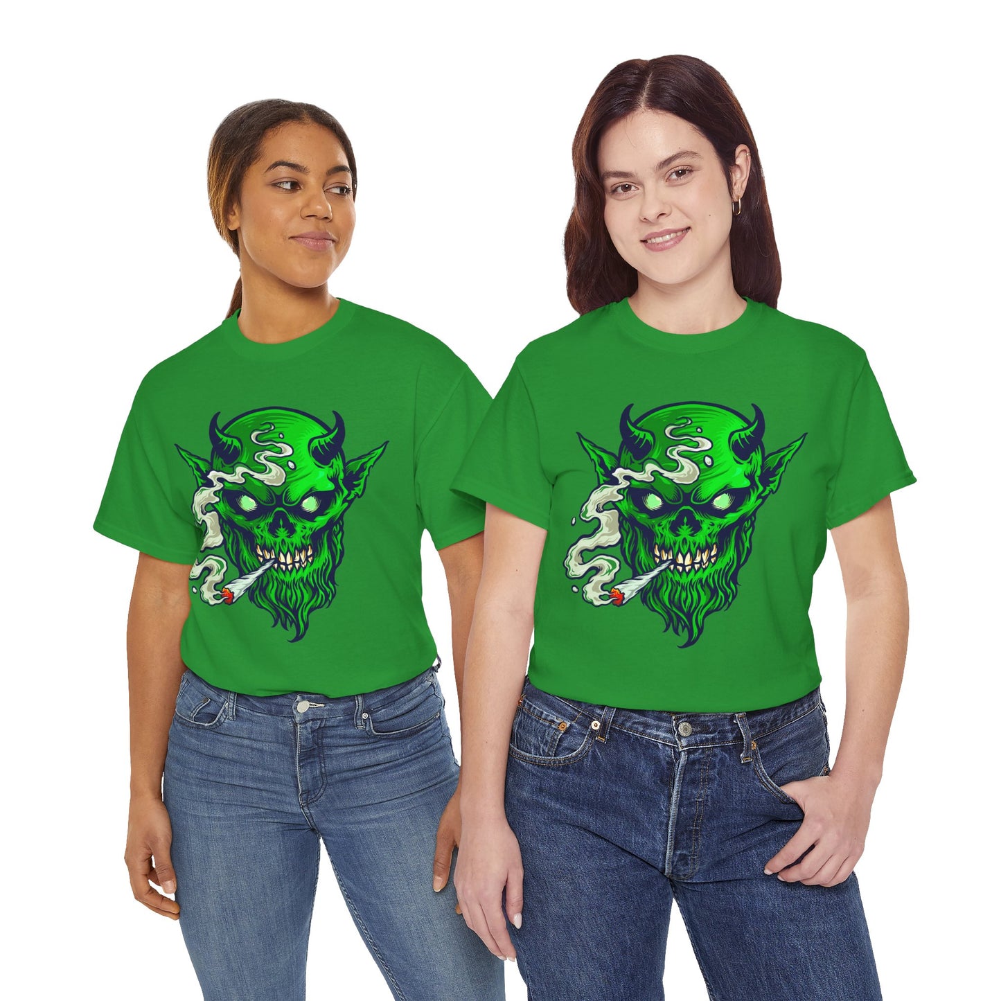 Smoking Green Demon Skull T-Shirt — Creepy Stoner Graphic Tee