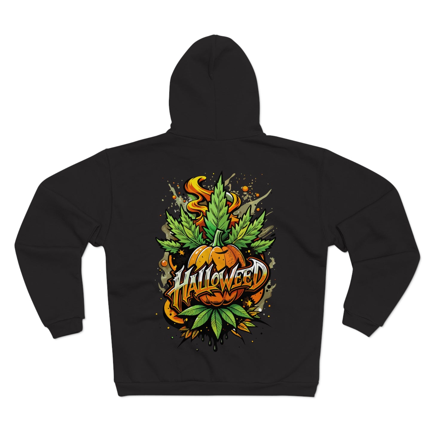 Halloween Pumpkin Graphic Zip Hoodie  — 'Halloween' Pumpkin & Leaves Illustration
