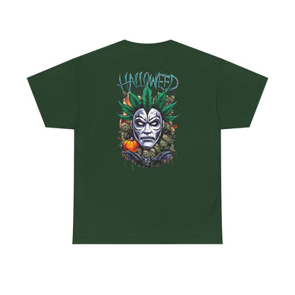 Hallowed Harvest Tee — Halloween Mask & Pumpkin Graphic T-Shirt