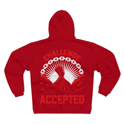 Motivational Unisex Hooded Zip Sweatshirt - 'Challenge Accepted' Fitness Hoodie