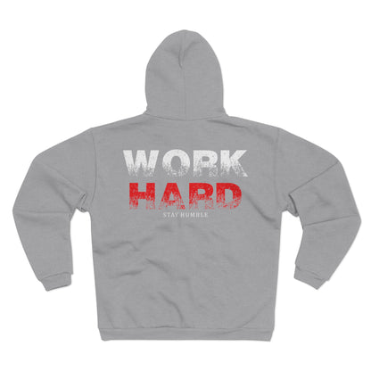 Motivational Unisex Hooded Zip Sweatshirt – 'Work Hard Stay Humble'