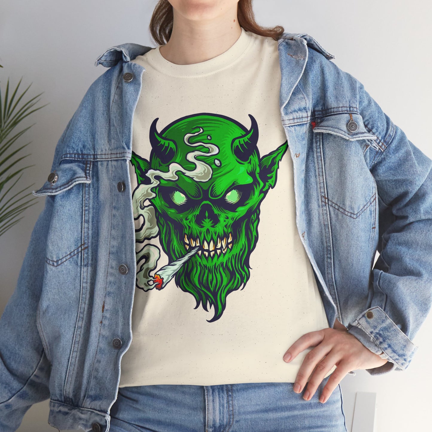 Smoking Green Demon Skull T-Shirt — Creepy Stoner Graphic Tee