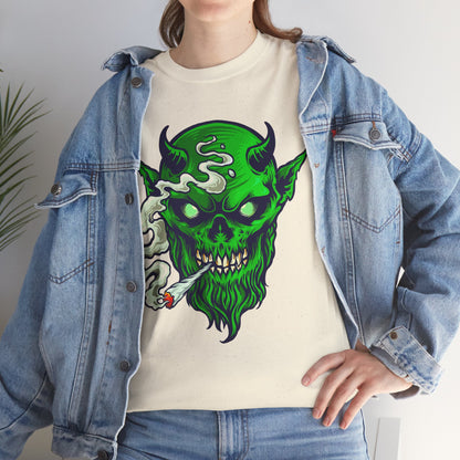 Smoking Green Demon Skull T-Shirt — Creepy Stoner Graphic Tee