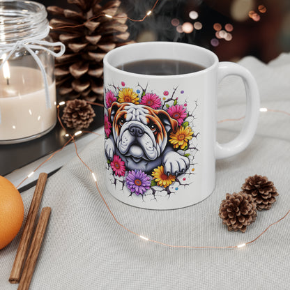 Bulldog Floral Ceramic Coffee Mug - 11oz/15oz