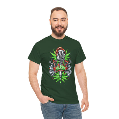 Music Microphone Tee — Retro Mic & Leaf Graphic T-Shirt