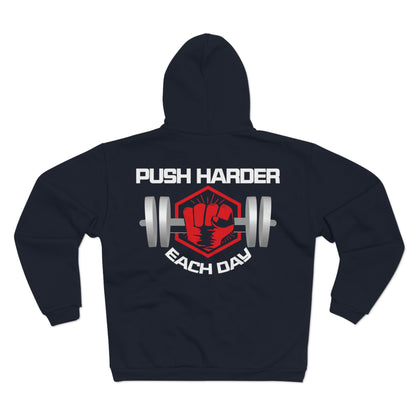 Motivational Unisex Zip Sweatshirt - 'Push Harder Each Day' Fitness Hoodie