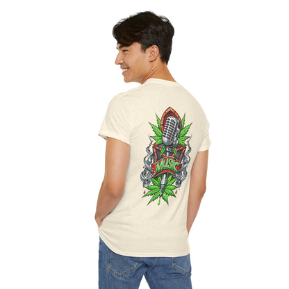 Music Microphone Tee — Retro Mic & Leaf Graphic T-Shirt