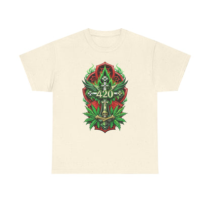 420 Cannabis Shield T-Shirt – Marijuana Leaf Stoner Graphic Tee