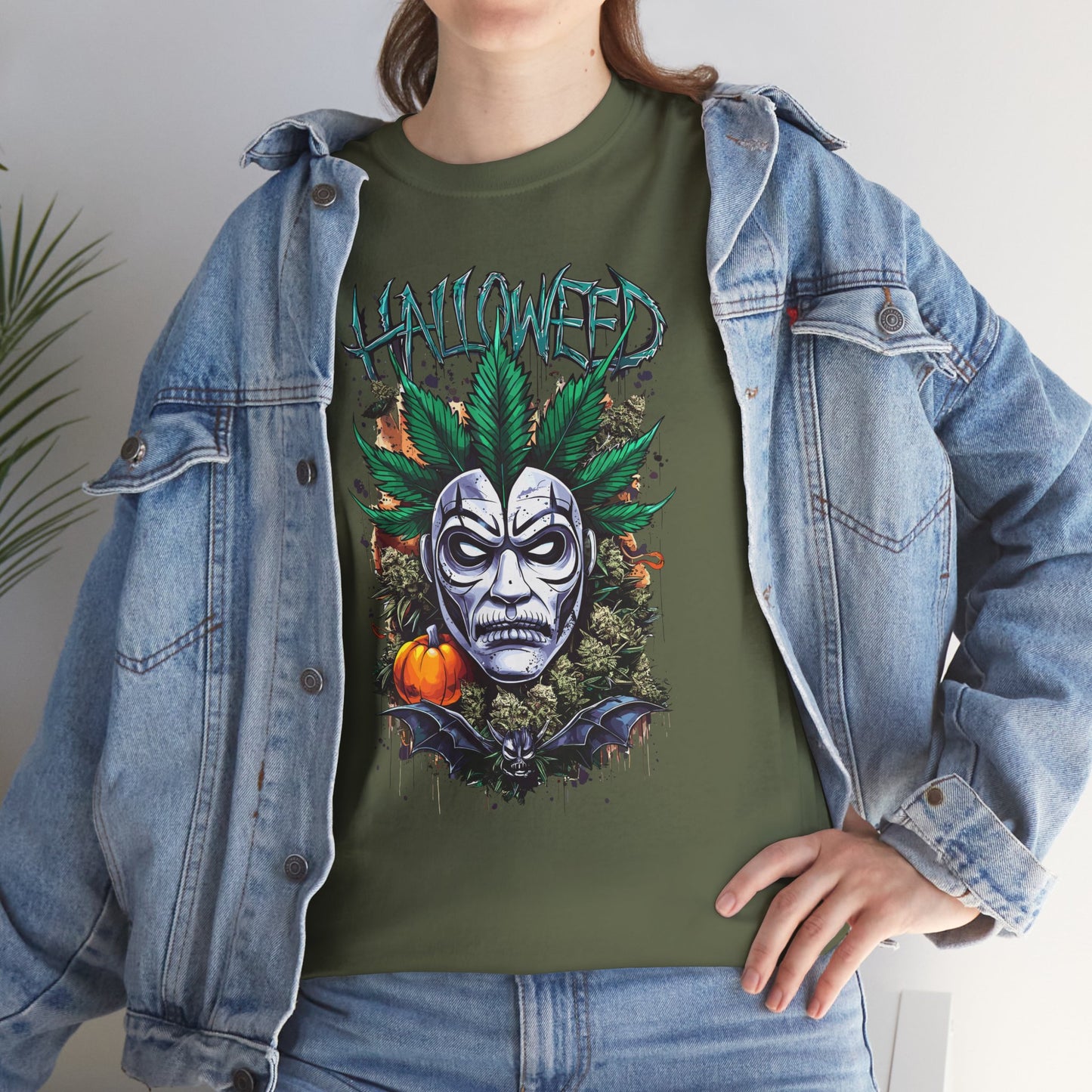 Hallowed Harvest Tee — Halloween Mask & Pumpkin Graphic T-Shirt
