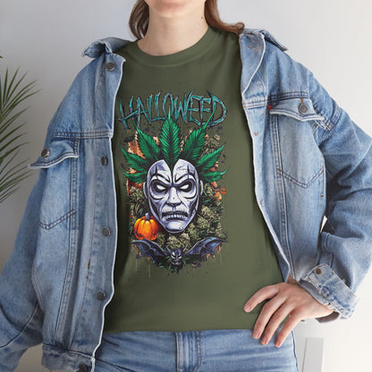 Hallowed Harvest Tee — Halloween Mask & Pumpkin Graphic T-Shirt
