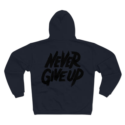 Motivational Unisex Hooded Zip Sweatshirt - 'Never Give Up'