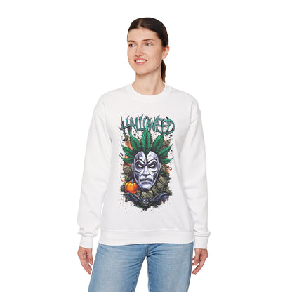 Hallowed Harvest — Halloween Mask & Pumpkin Graphic Sweatshirt