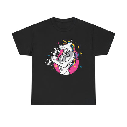 Muscle Unicorn Workout Tee - Unisex Heavy Cotton Tee for Fitness Lovers White