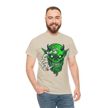 Smoking Green Demon Skull T-Shirt — Creepy Stoner Graphic Tee