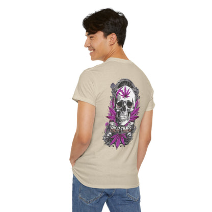 Skull & Purple Cannabis Leaf Tee - "High Times" Graphic T-Shirt Both