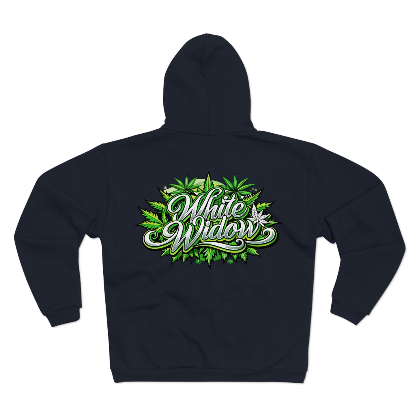 White Widow Graphic Zip Hoodie — Cannabis Leaf Logo Zip Hoodie