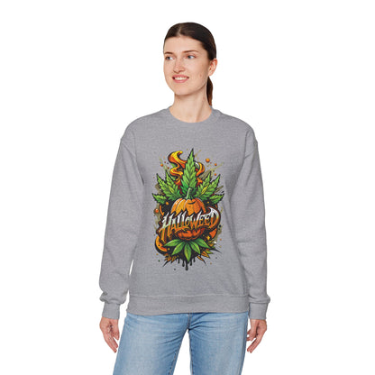 Halloween Pumpkin Graphic Sweatshirt — 'Halloween' Pumpkin & Leaves Illustration