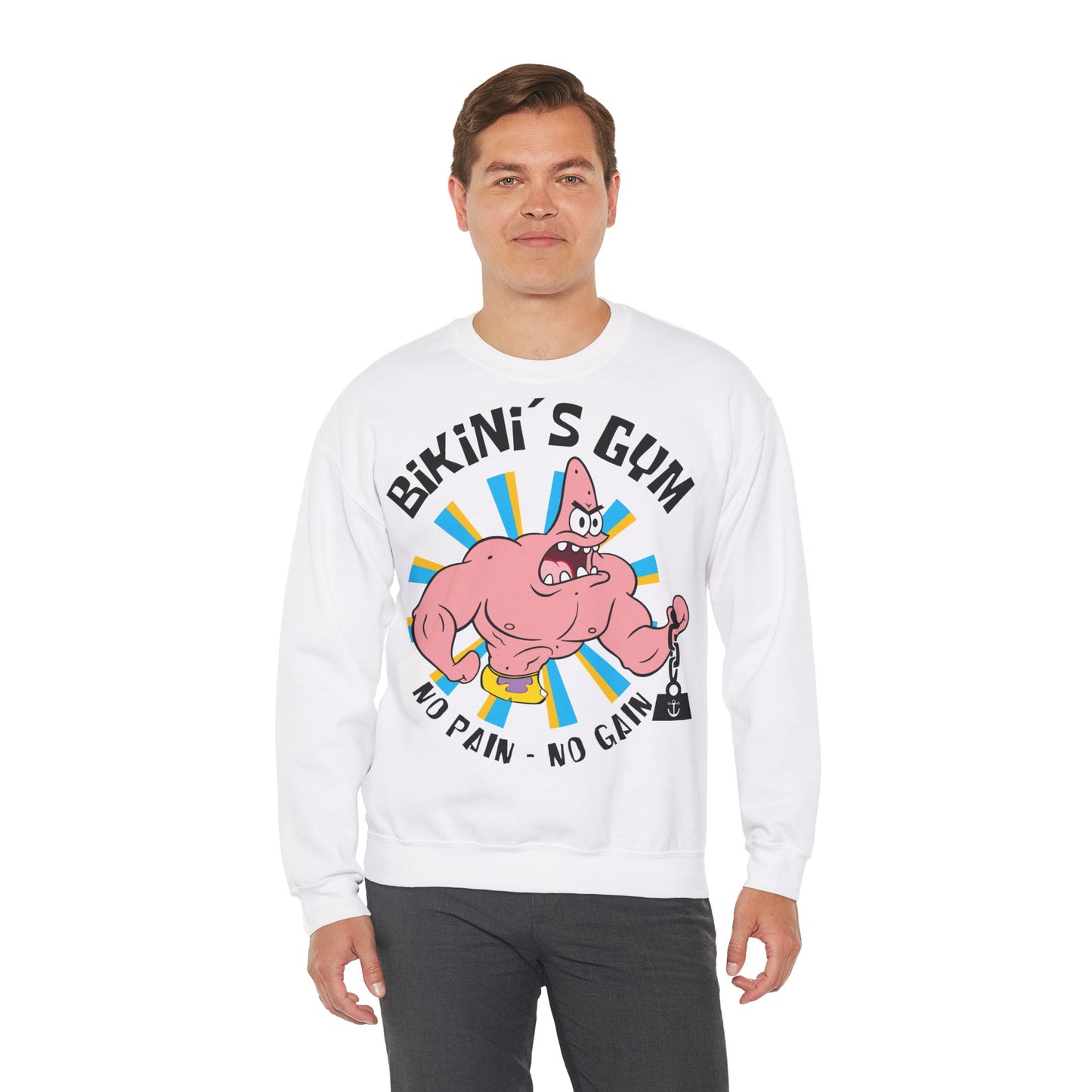 Unisex Heavy Blend™ Crewneck Sweatshirt - Bikini's Gym "No Pain - No Gain" White