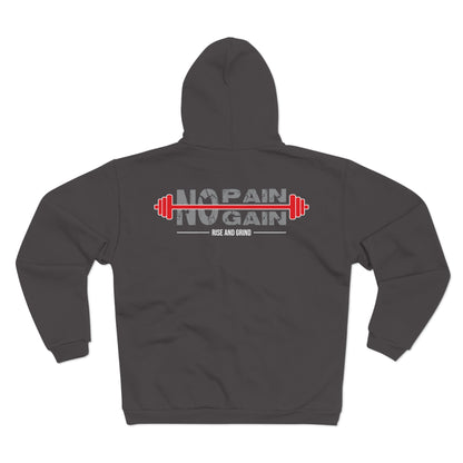 No Pain No Gain Unisex Hooded Zip Sweatshirt - Fitness Motivation Apparel