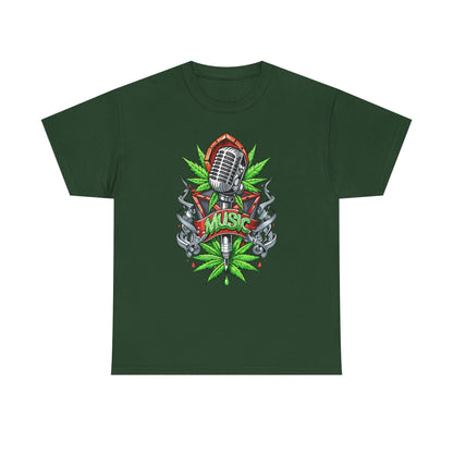Music Microphone Tee — Retro Mic & Leaf Graphic T-Shirt