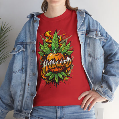 Halloween Pumpkin Graphic Tee — 'Halloween' Pumpkin & Leaves Illustration