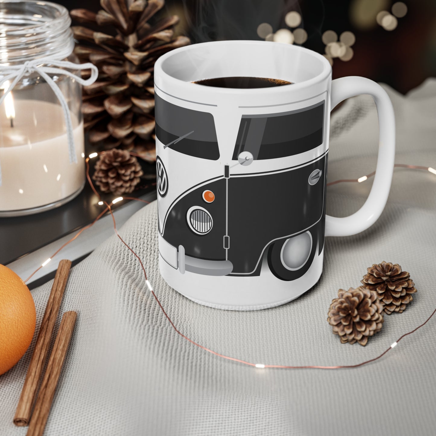 Vintage VW Bus Ceramic Coffee Mug - 11oz & 15oz - Perfect for Auto Enthusiasts Black