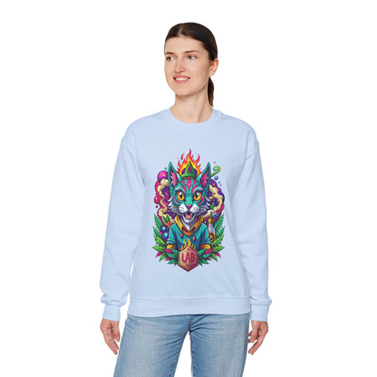 Psychedelic Flame Cat Graphic Sweatshirt — Colorful Trippy Cat Design