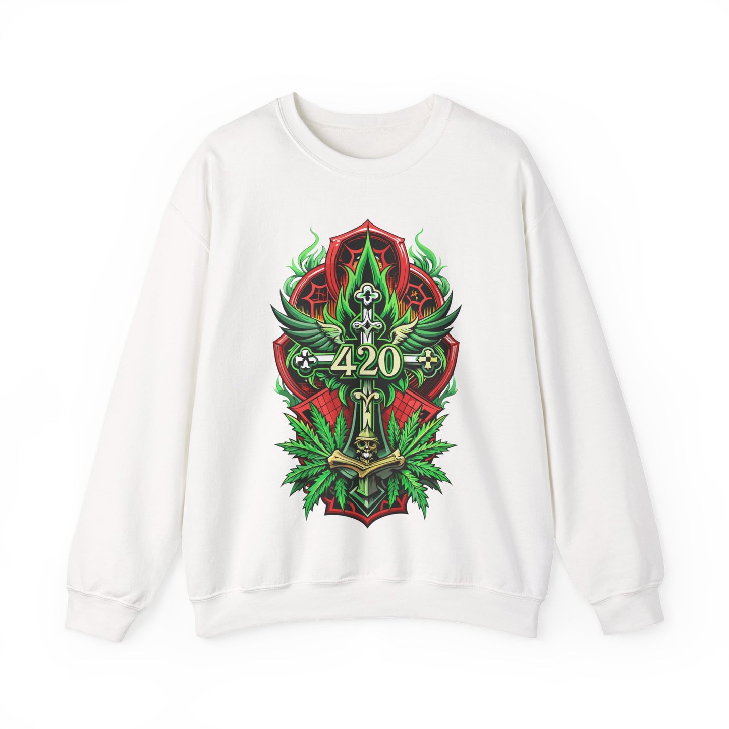 420 Cannabis Shield Sweatshirt – Marijuana Leaf Stoner Graphic