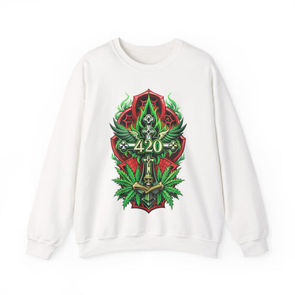 420 Cannabis Shield Sweatshirt – Marijuana Leaf Stoner Graphic