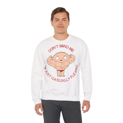 Funny Casual MuscleSweatshirt - "Don’t Mind Me, I’m Just Casually Flexing" Unisex Heavy Blend™ Crewneck Sweatshirt White