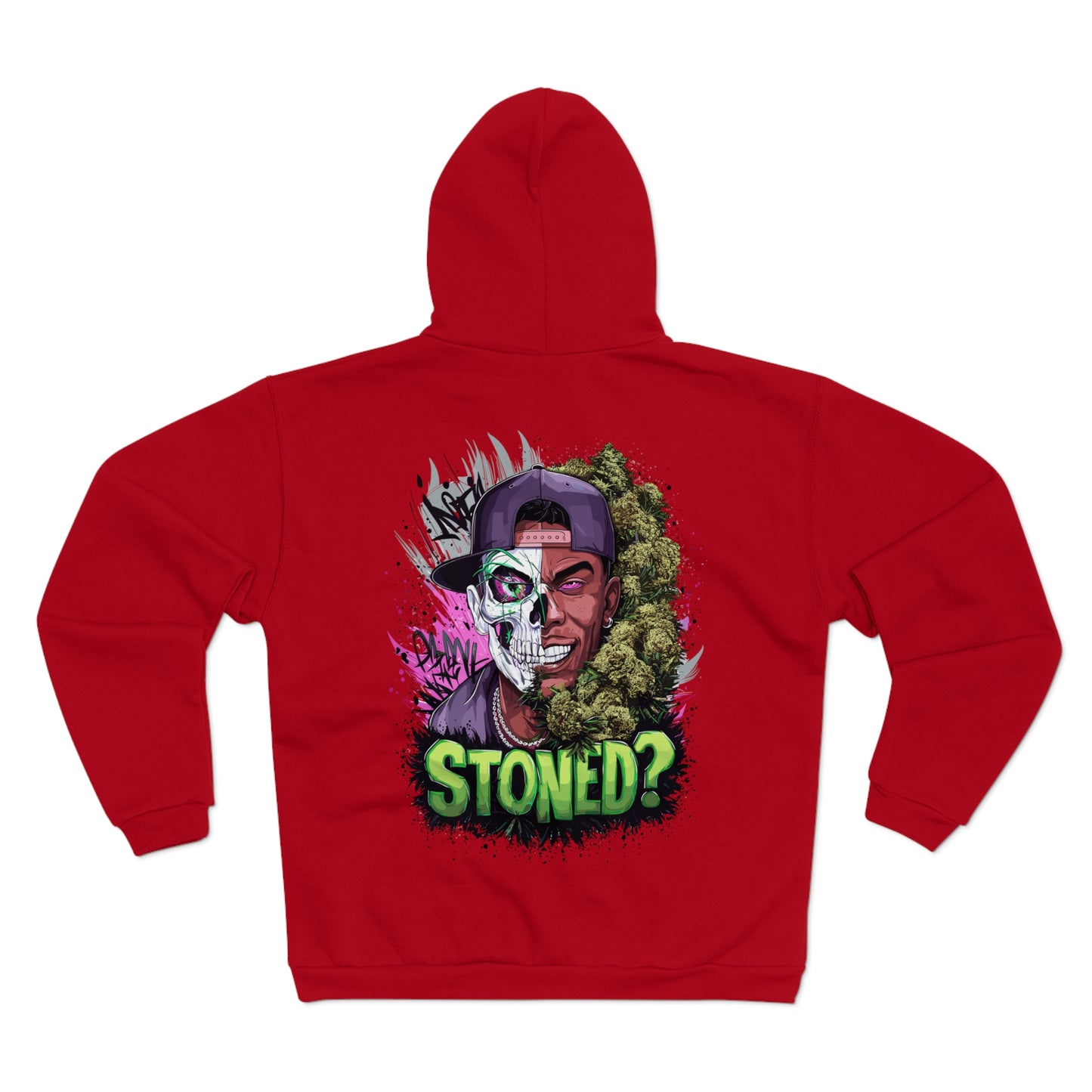 Zip Hoodie — 'Stoned?' Skull Face Graphic Zip for Cannabis Lovers