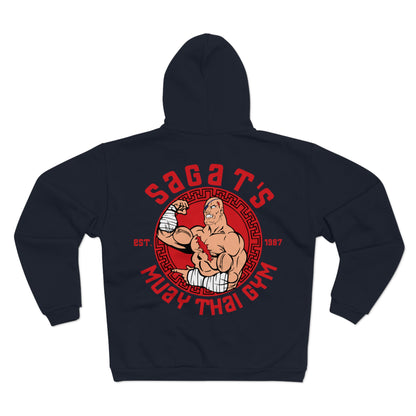 Sagat's Muay Thai Gym Unisex Hooded Zip Sweatshirt - Athletic Style for Fitness Enthusiasts